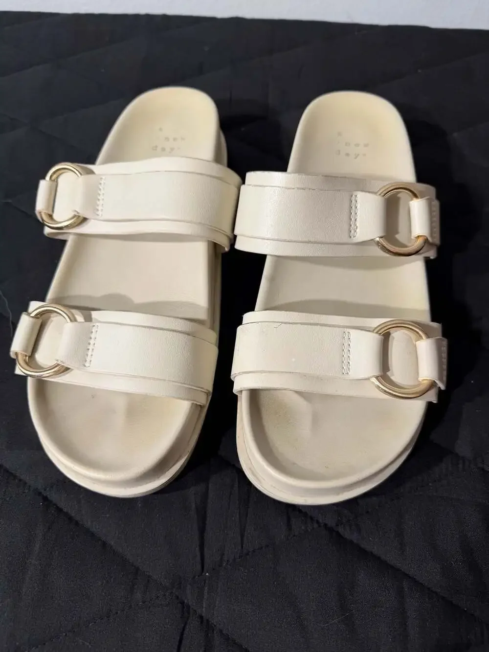 A New Day Marcy Two-Band Buckle Footbed Sandals in Cream